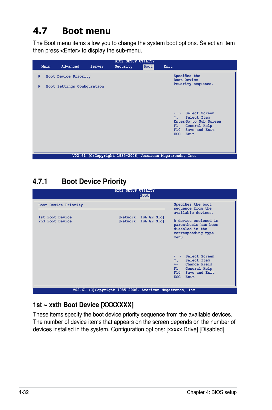 7 boot menu, 1 boot device priority | Asus DSEB-DG/SAS User Manual | Page 100 / 202