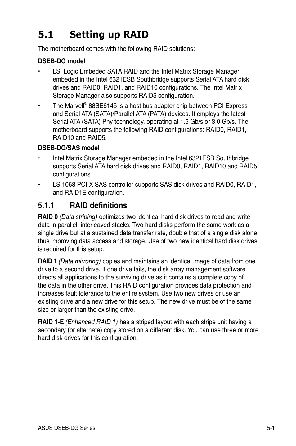 1 setting up raid, 1 raid definitions | Asus DSEB-DG/SAS User Manual | Page 107 / 202