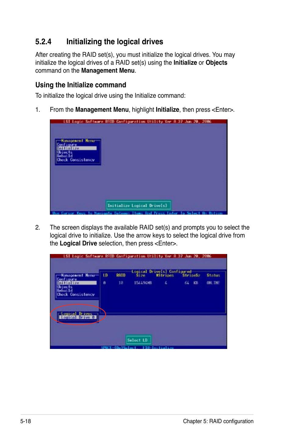 4 initializing the logical drives | Asus DSEB-DG/SAS User Manual | Page 124 / 202