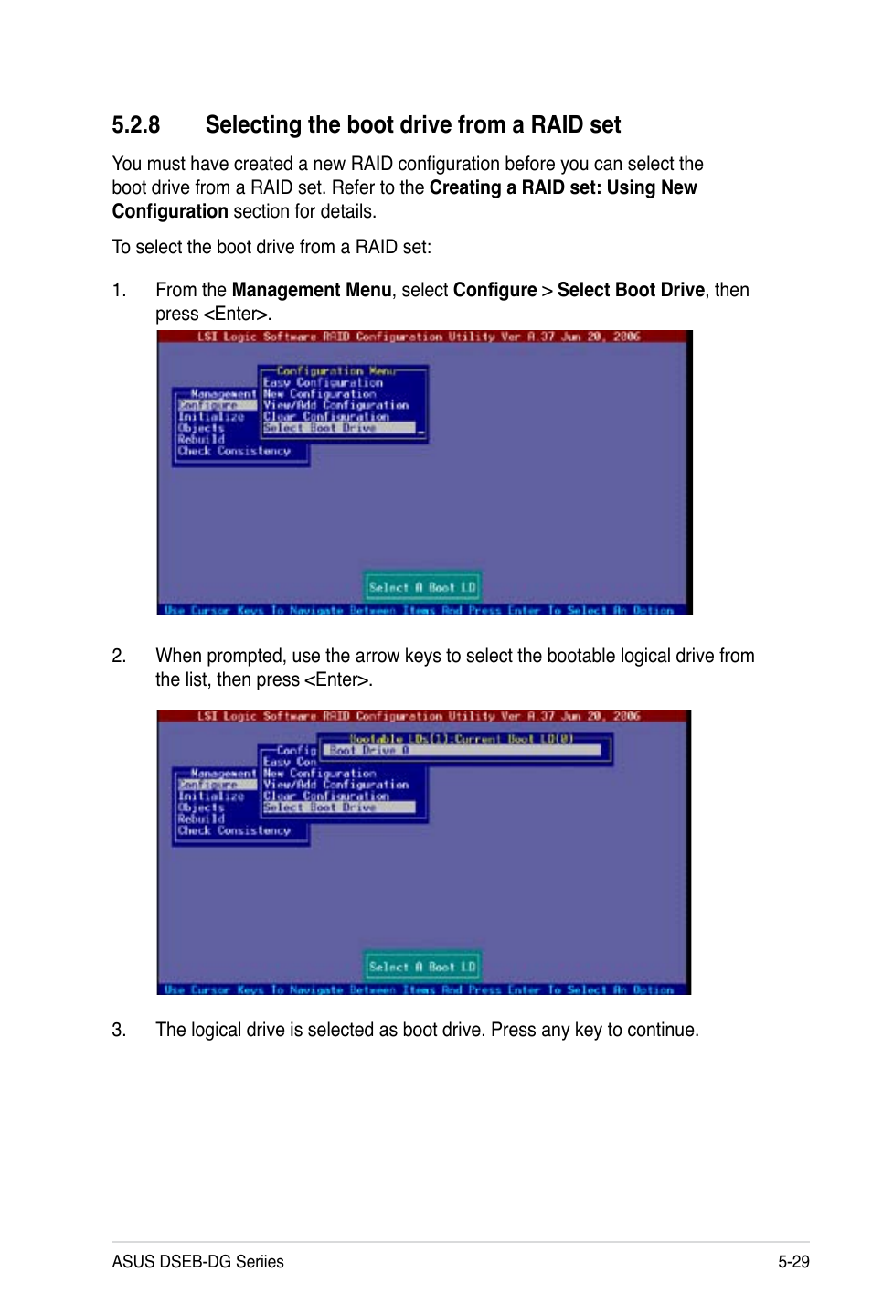 8 selecting the boot drive from a raid set | Asus DSEB-DG/SAS User Manual | Page 135 / 202