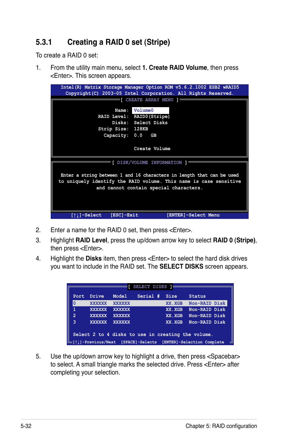 1 creating a raid 0 set (stripe) | Asus DSEB-DG/SAS User Manual | Page 138 / 202