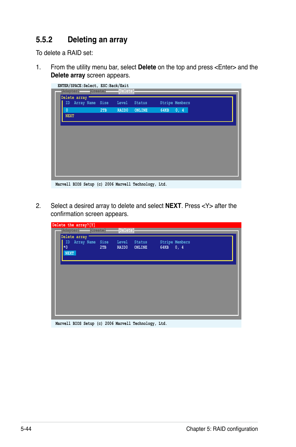 2 deleting an array | Asus DSEB-DG/SAS User Manual | Page 150 / 202