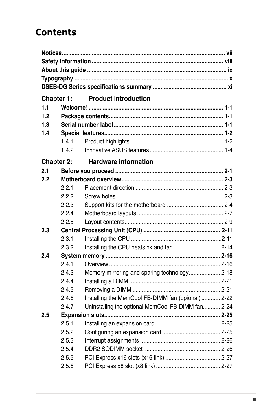 Asus DSEB-DG/SAS User Manual | Page 3 / 202