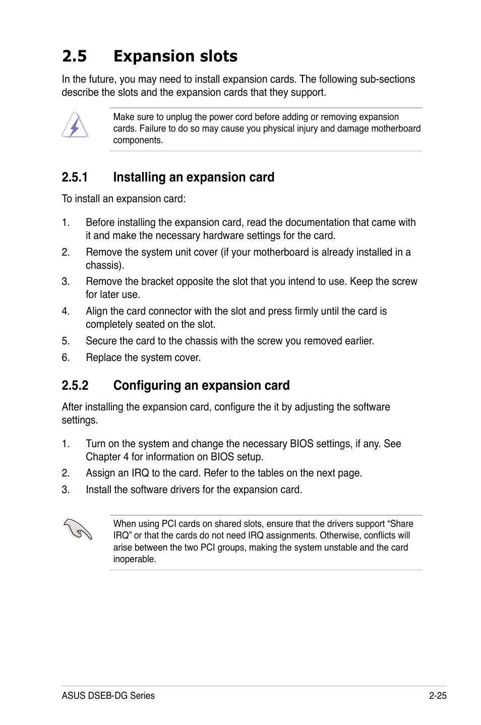 5 expansion slots, 1 installing an expansion card, 2 configuring an expansion card | Asus DSEB-DG/SAS User Manual | Page 45 / 202