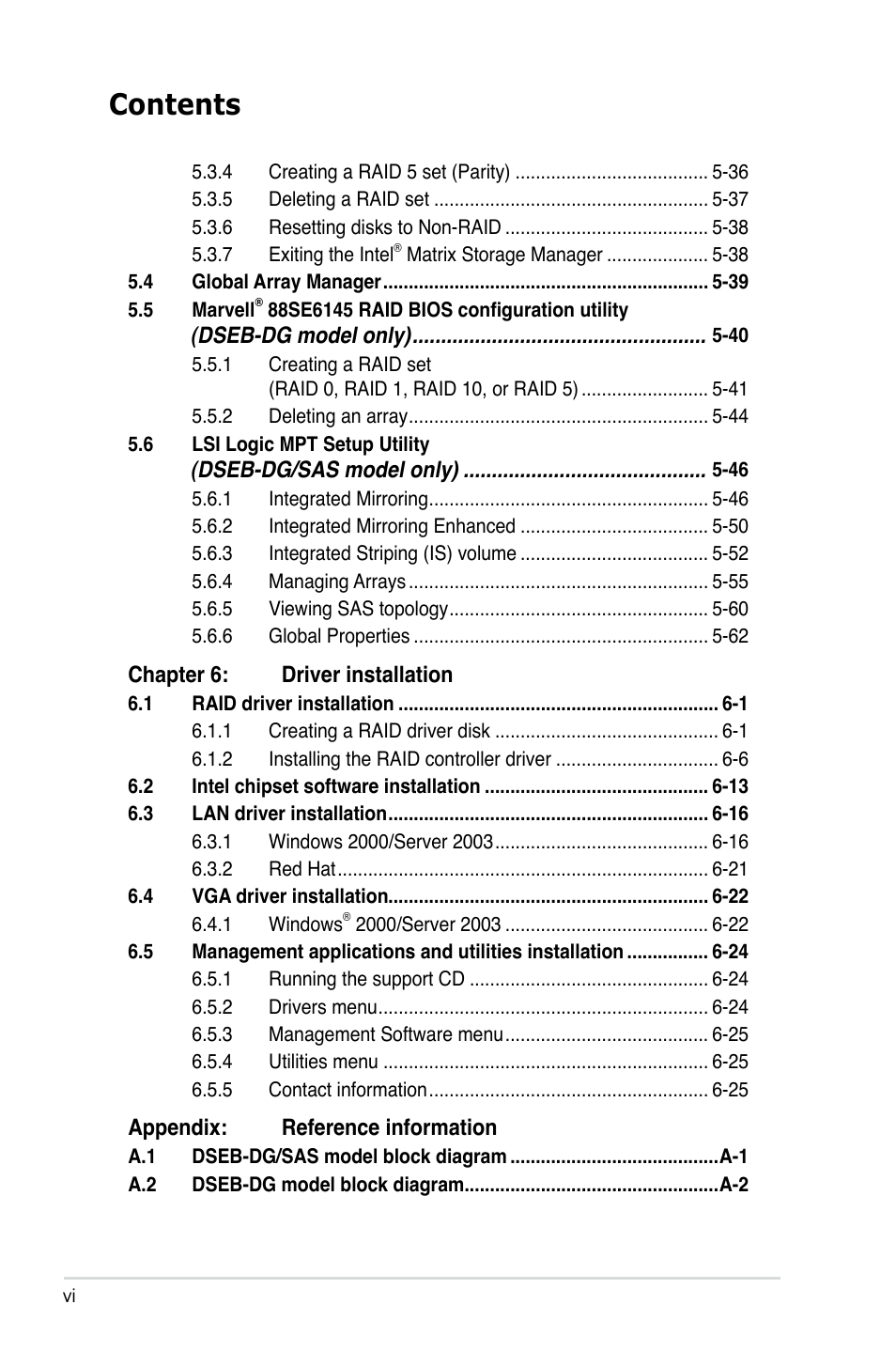 Asus DSEB-DG/SAS User Manual | Page 6 / 202