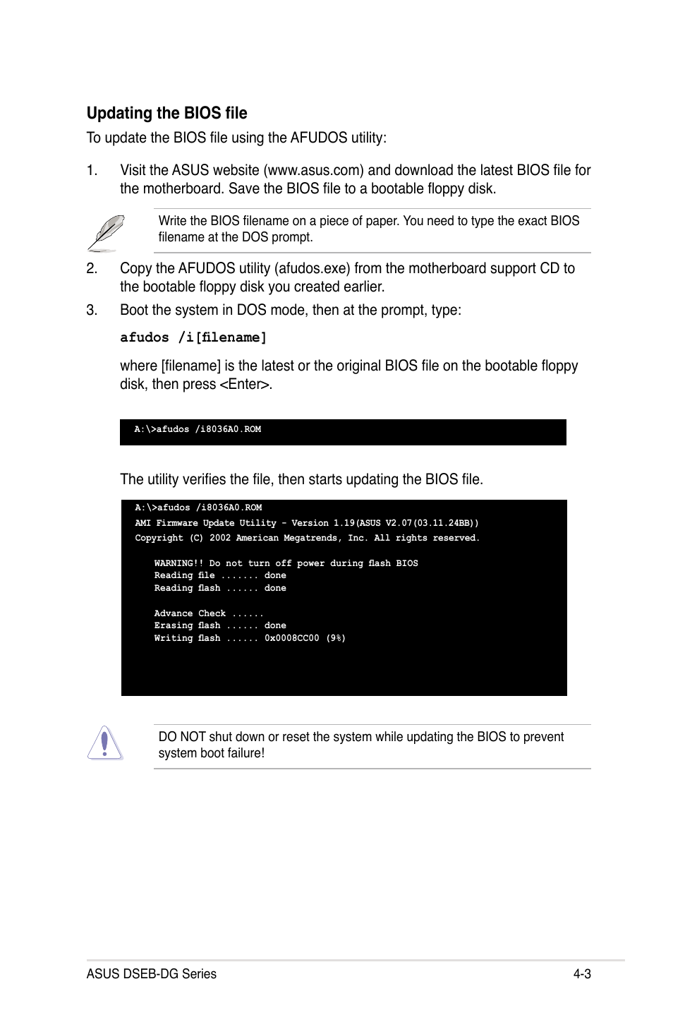 Updating the bios file | Asus DSEB-DG/SAS User Manual | Page 71 / 202