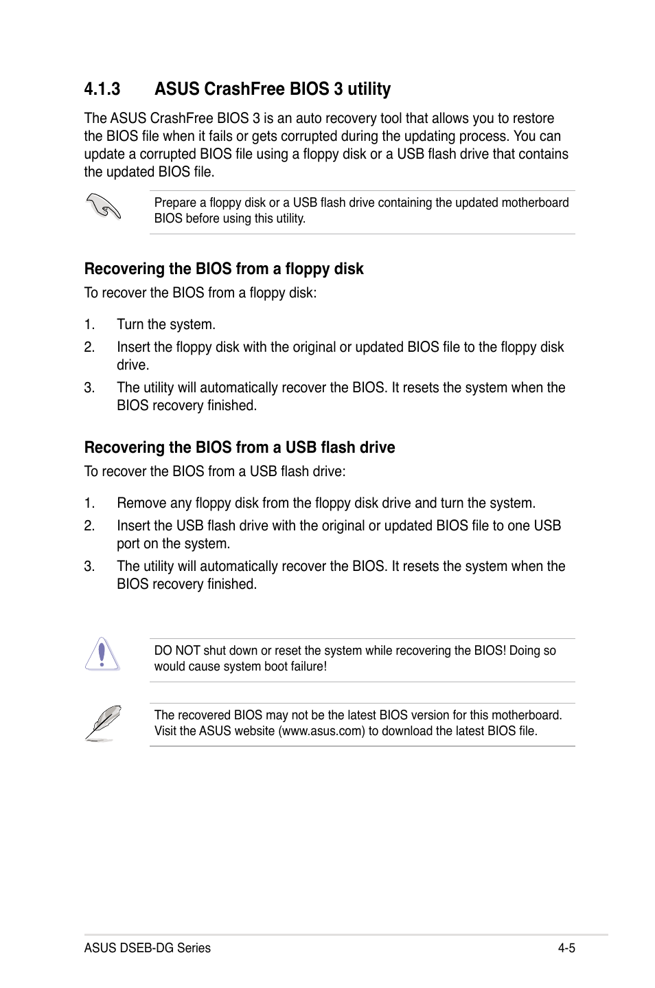 3 asus crashfree bios 3 utility | Asus DSEB-DG/SAS User Manual | Page 73 / 202