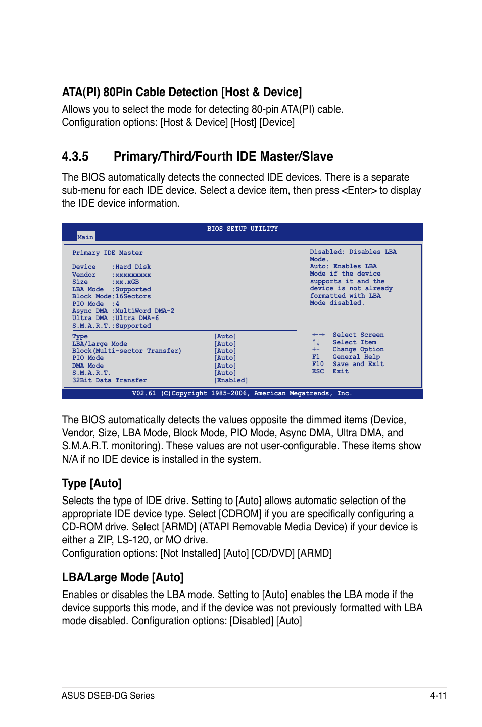 5 primary/third/fourth ide master/slave, Type [auto, Lba/large mode [auto | Ata(pi) 80pin cable detection [host & device | Asus DSEB-DG/SAS User Manual | Page 79 / 202