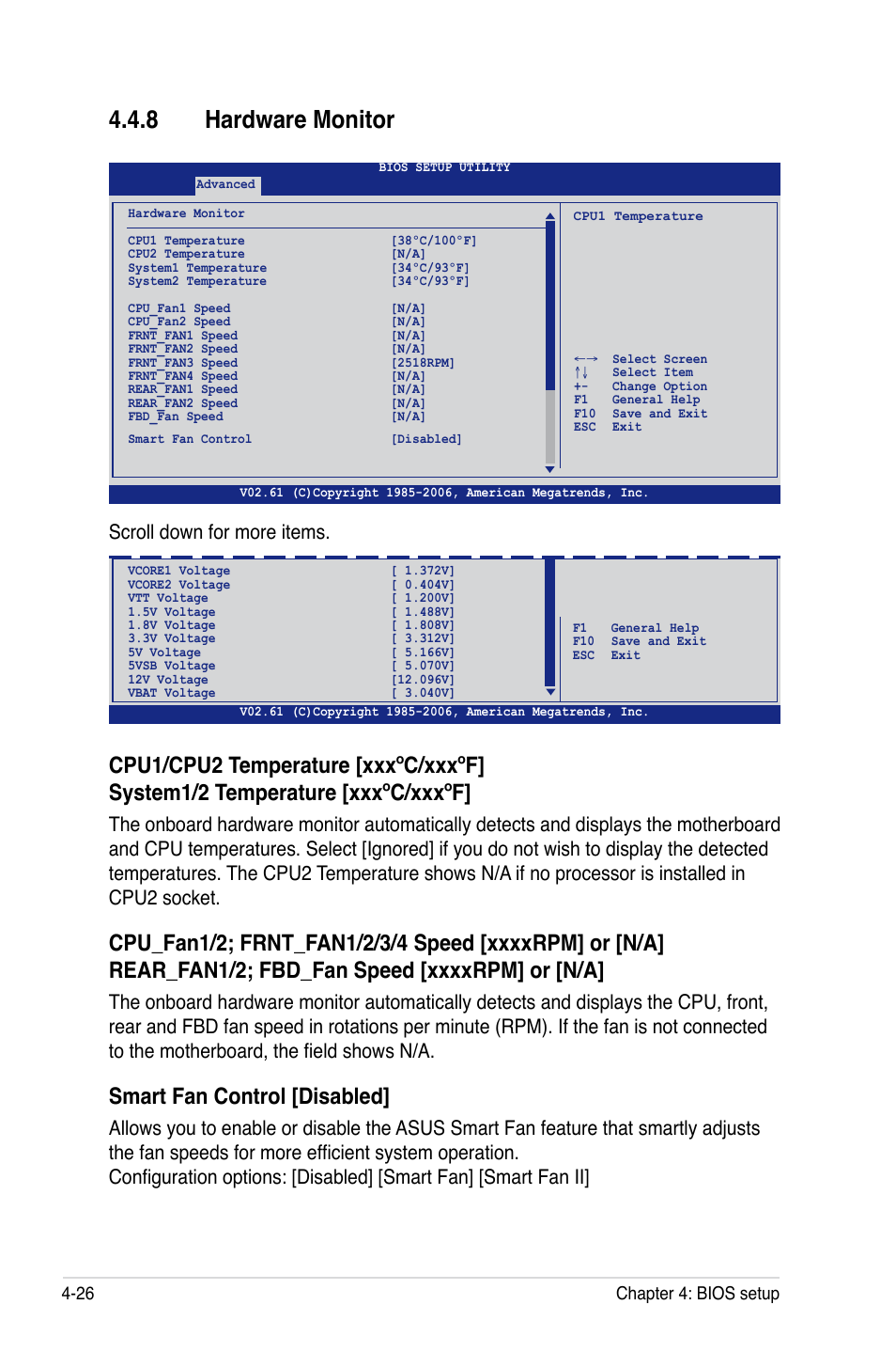 8 hardware monitor, Smart fan control [disabled, Scroll down for more items | Asus DSEB-DG/SAS User Manual | Page 94 / 202