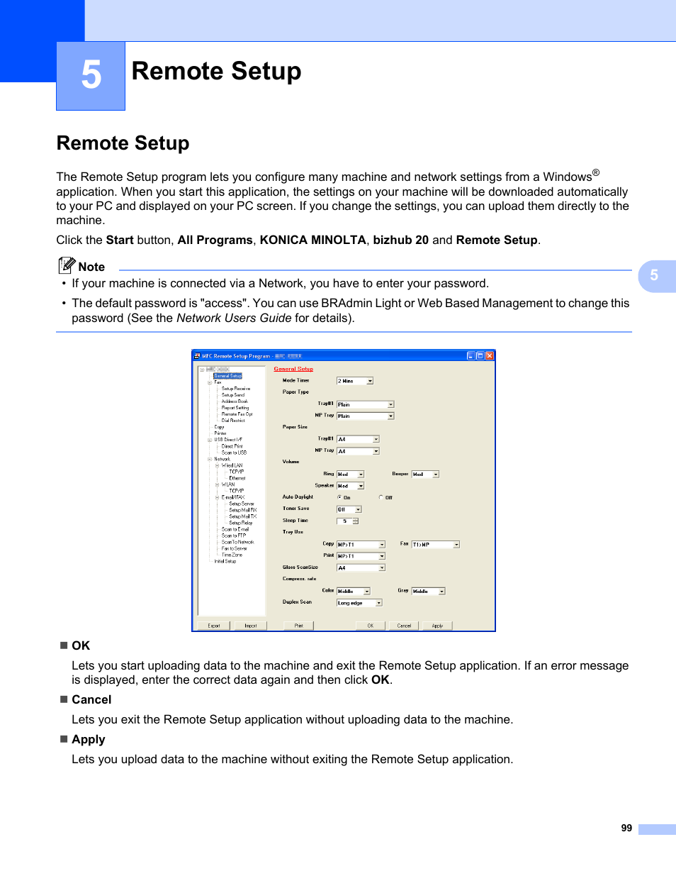 5 remote setup, Remote setup | Konica Minolta bizhub 20 User Manual | Page 107 / 227