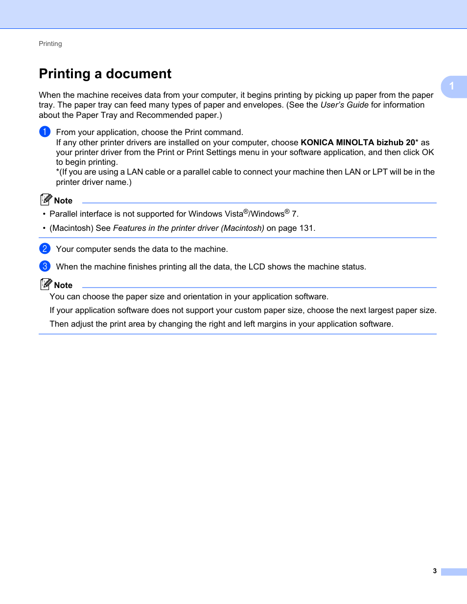 Printing a document | Konica Minolta bizhub 20 User Manual | Page 11 / 227