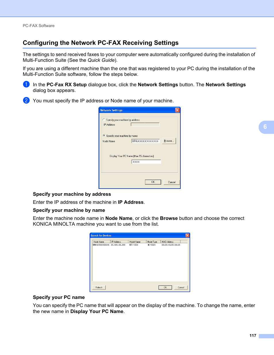 Configuring the network pc-fax receiving settings, 6configuring the network pc-fax receiving settings | Konica Minolta bizhub 20 User Manual | Page 125 / 227