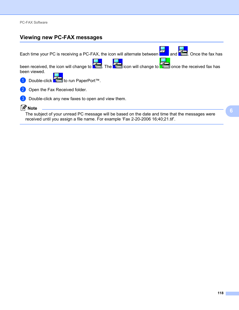 Viewing new pc-fax messages, 6viewing new pc-fax messages | Konica Minolta bizhub 20 User Manual | Page 126 / 227