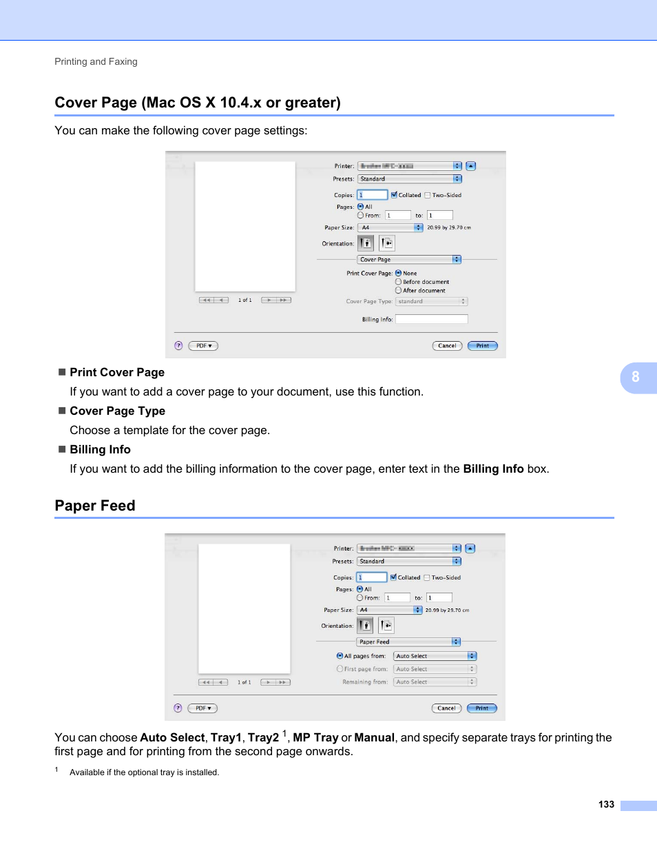 Paper feed, 8cover page (mac os x 10.4.x or greater) | Konica Minolta bizhub 20 User Manual | Page 141 / 227