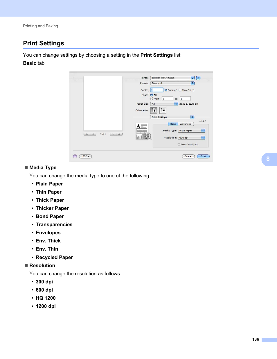 Print settings, 8print settings | Konica Minolta bizhub 20 User Manual | Page 144 / 227