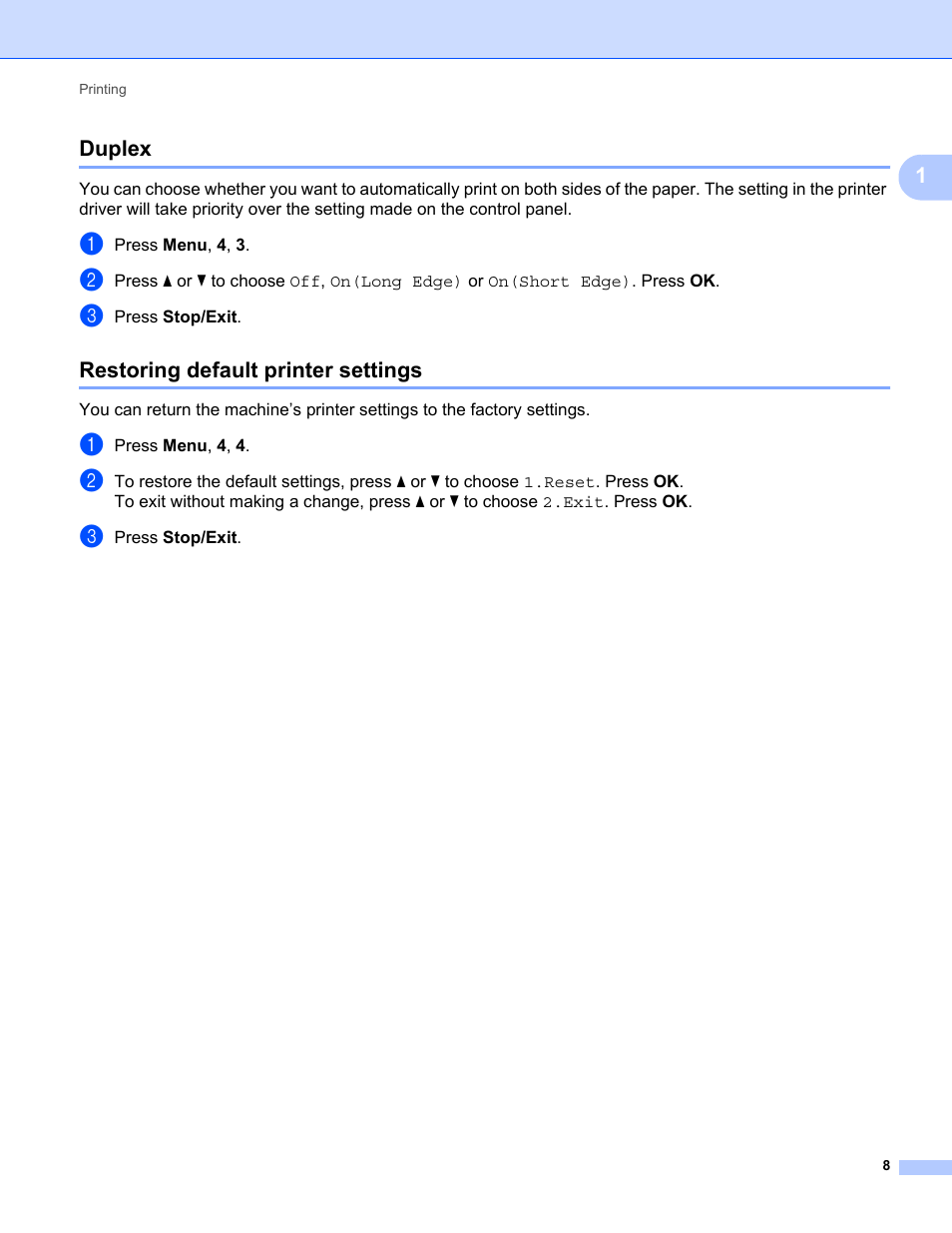 Duplex, Restoring default printer settings, Duplex restoring default printer settings | Konica Minolta bizhub 20 User Manual | Page 16 / 227