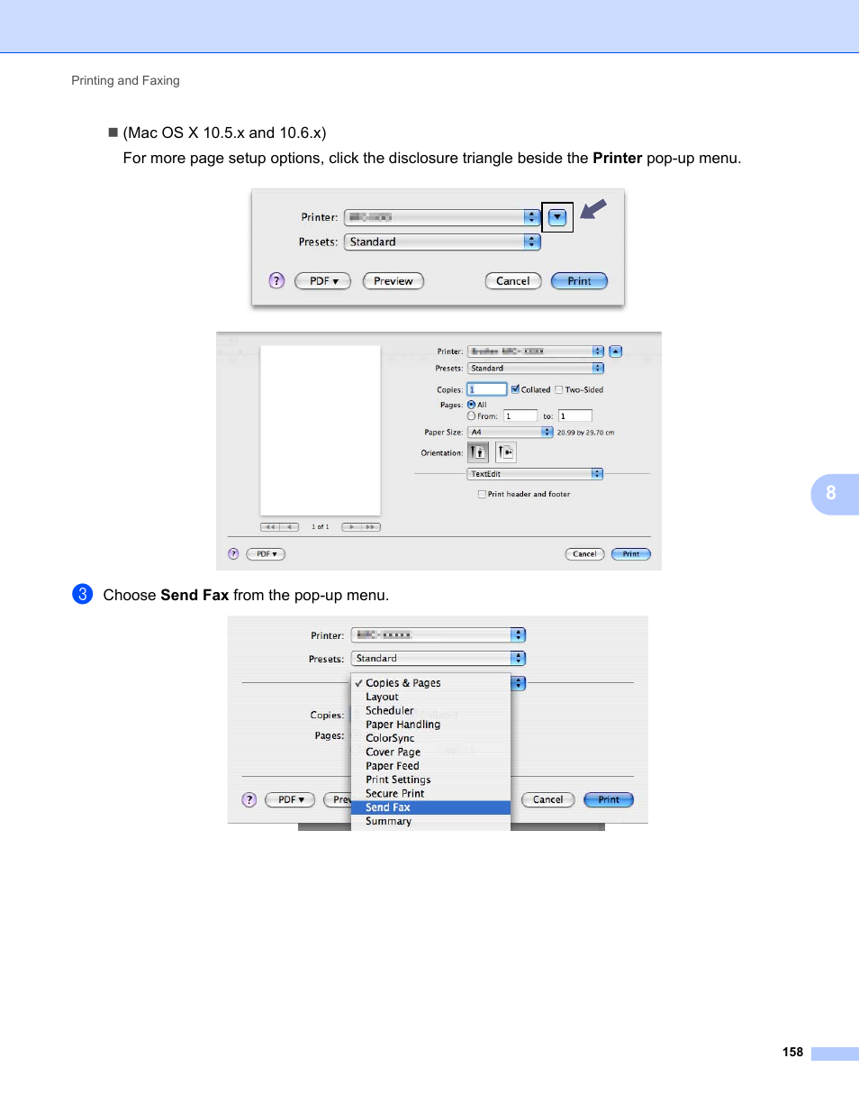 Choose send fax from the pop-up menu | Konica Minolta bizhub 20 User Manual | Page 166 / 227