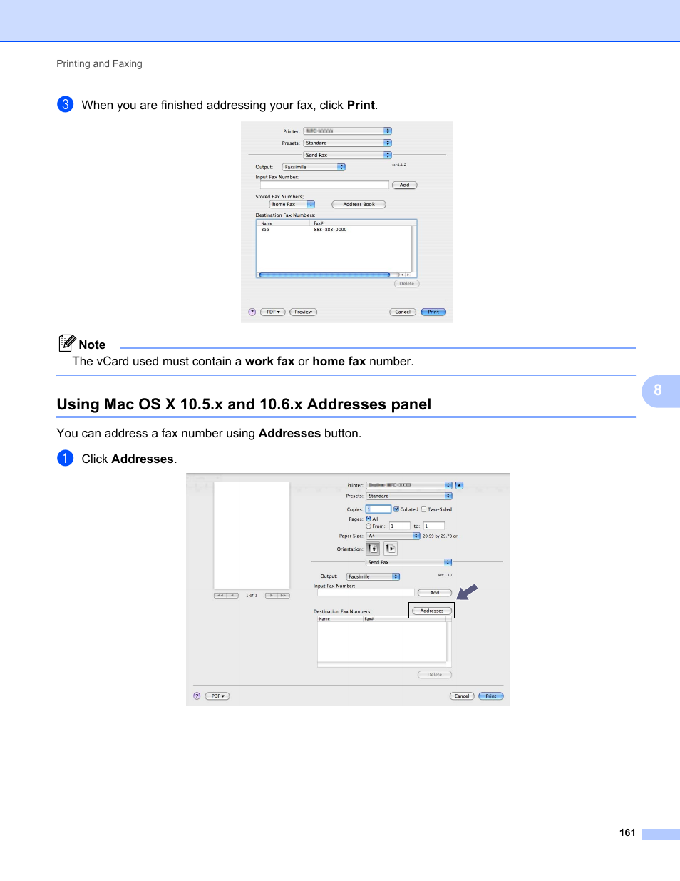 Using mac os x 10.5.x and 10.6.x addresses panel | Konica Minolta bizhub 20 User Manual | Page 169 / 227