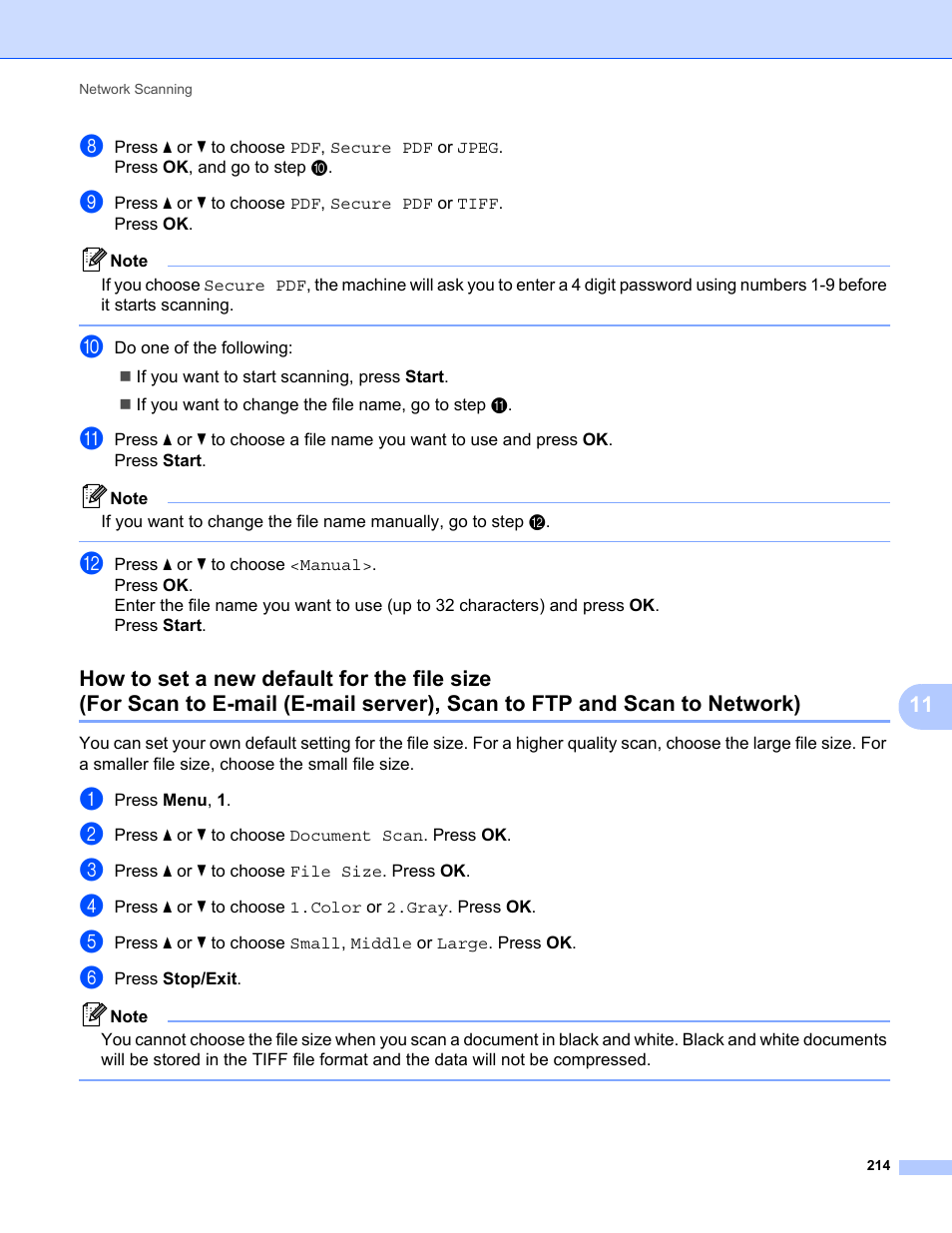 How to set a new default for the file size | Konica Minolta bizhub 20 User Manual | Page 222 / 227