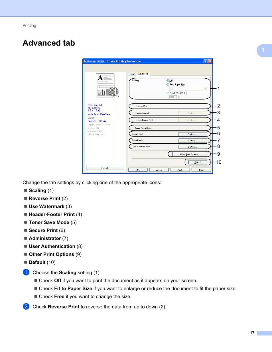 Advanced tab | Konica Minolta bizhub 20 User Manual | Page 25 / 227
