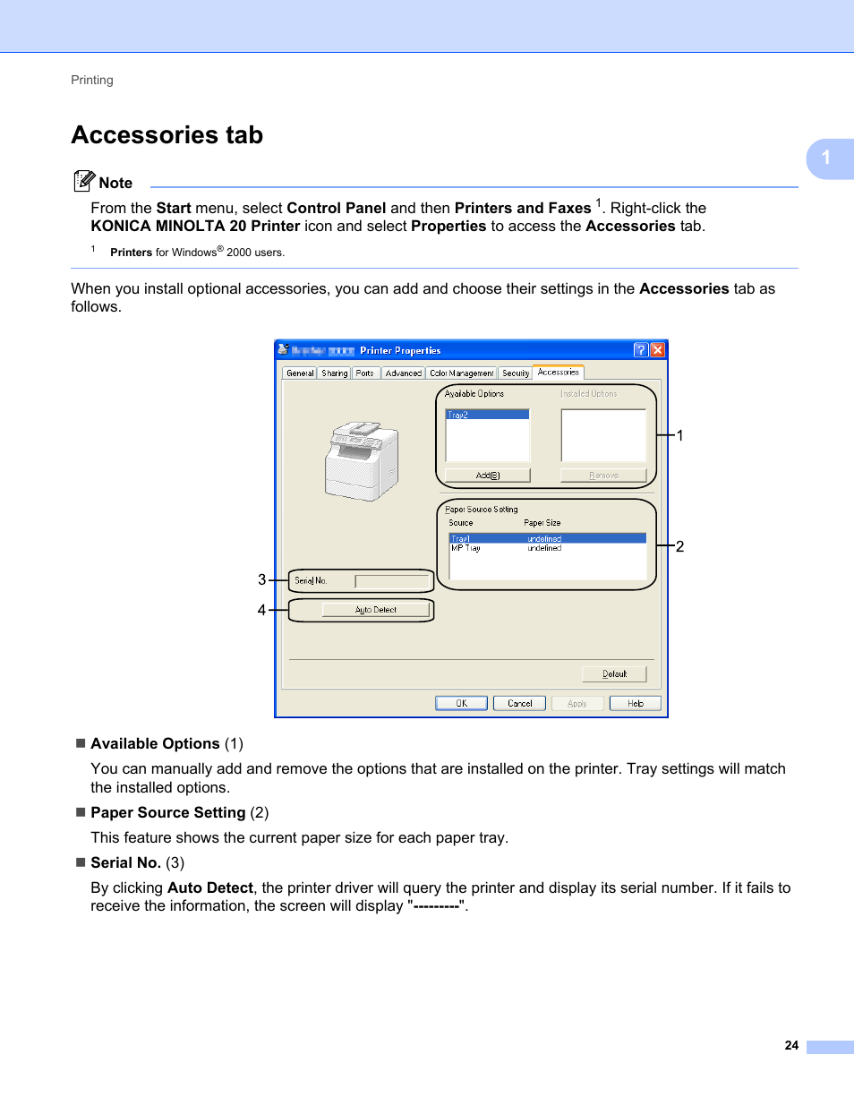 Accessories tab | Konica Minolta bizhub 20 User Manual | Page 32 / 227