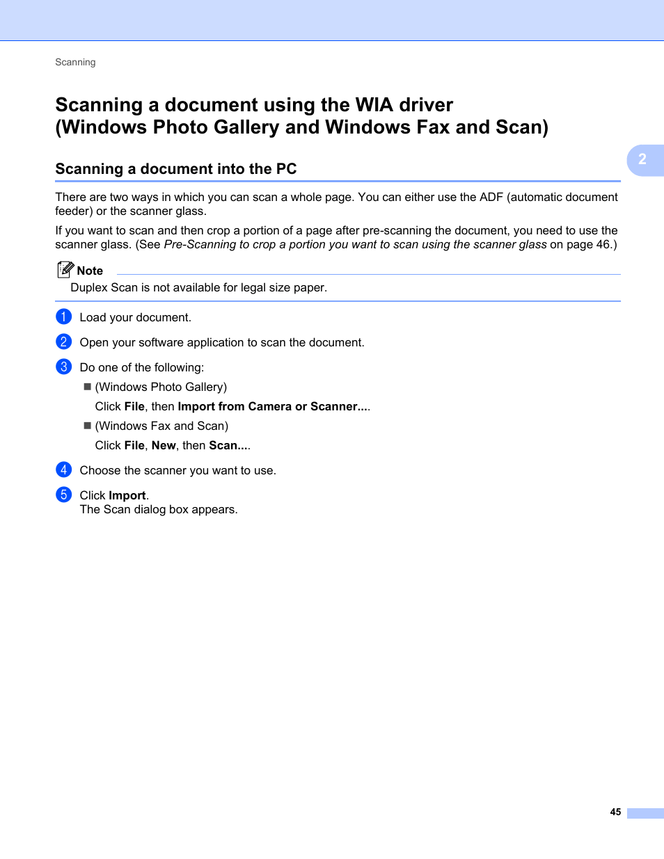 Scanning a document into the pc, Scanning a document using the wia driver, Windows photo gallery and windows fax and scan) | Konica Minolta bizhub 20 User Manual | Page 53 / 227