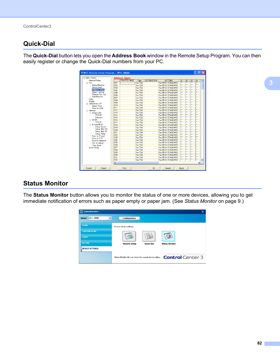 Quick-dial, Status monitor, Quick-dial status monitor | 3quick-dial | Konica Minolta bizhub 20 User Manual | Page 90 / 227