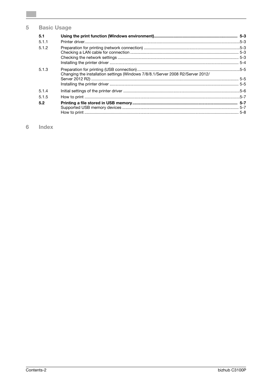 5basic usage, 6index | Konica Minolta bizhub C3100P User Manual | Page 4 / 48