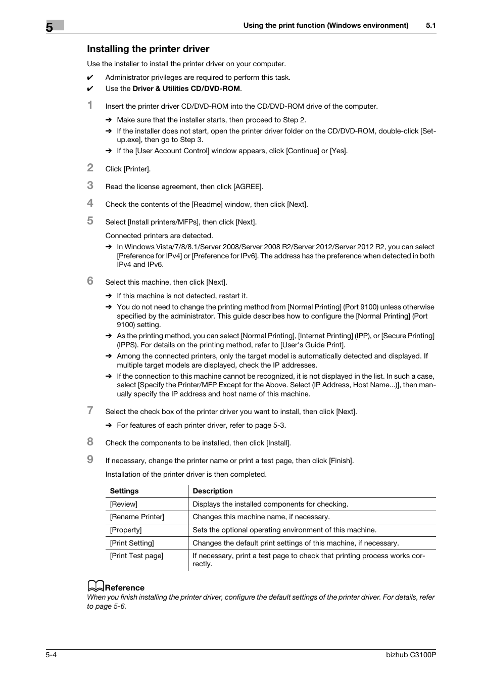 Installing the printer driver, Installing the printer driver -4 | Konica Minolta bizhub C3100P User Manual | Page 40 / 48