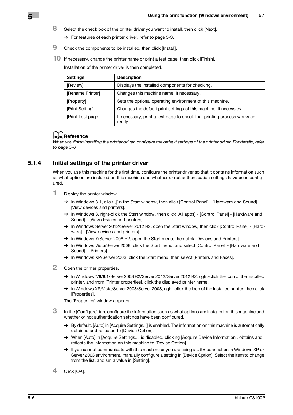 4 initial settings of the printer driver, Initial settings of the printer driver -6 | Konica Minolta bizhub C3100P User Manual | Page 42 / 48