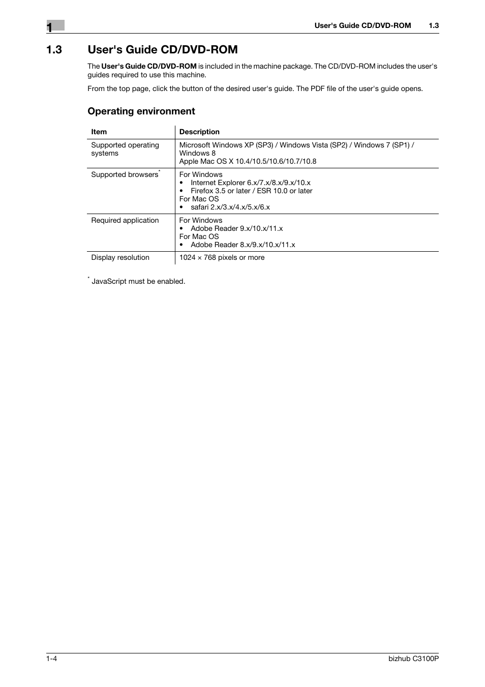 3 user's guide cd/dvd-rom, Operating environment | Konica Minolta bizhub C3100P User Manual | Page 8 / 48