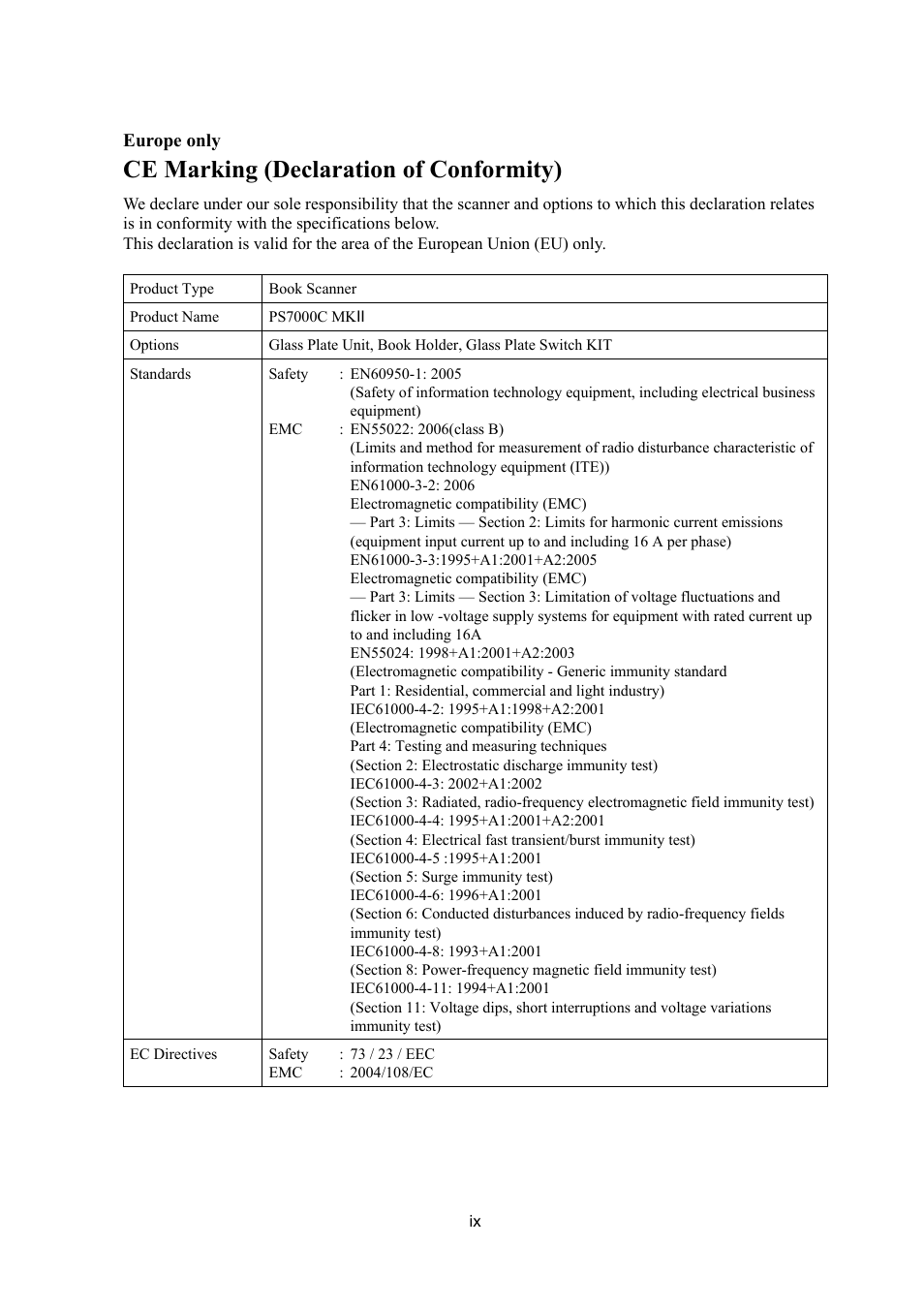 Ce marking (declaration of conformity) | Konica Minolta PS7000C MKII User Manual | Page 11 / 94