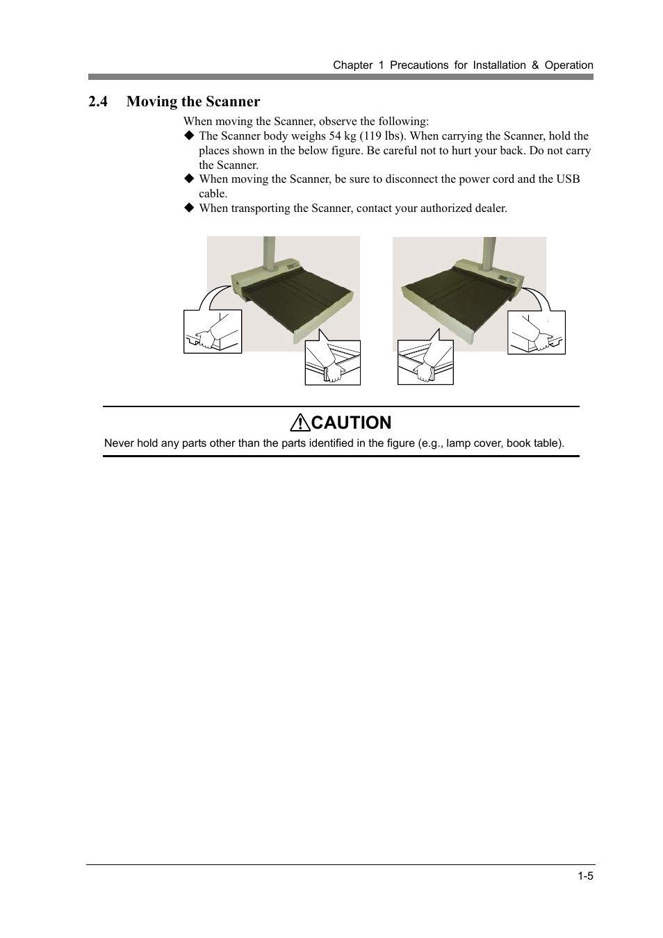 Moving the scanner -5, Caution, 4 moving the scanner | Konica Minolta PS7000C MKII User Manual | Page 21 / 94