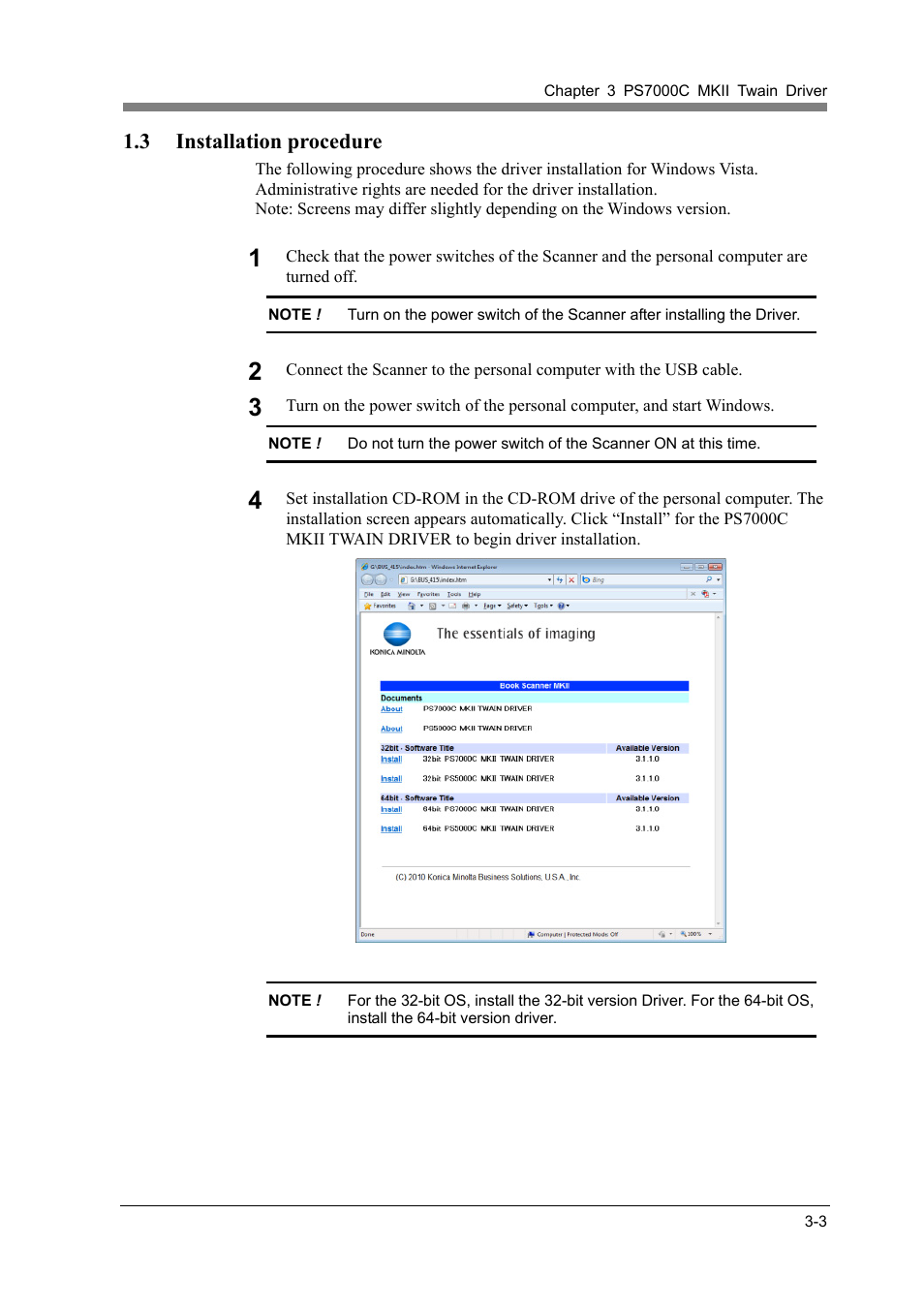 Installation procedure -3, 3 installation procedure | Konica Minolta PS7000C MKII User Manual | Page 29 / 94