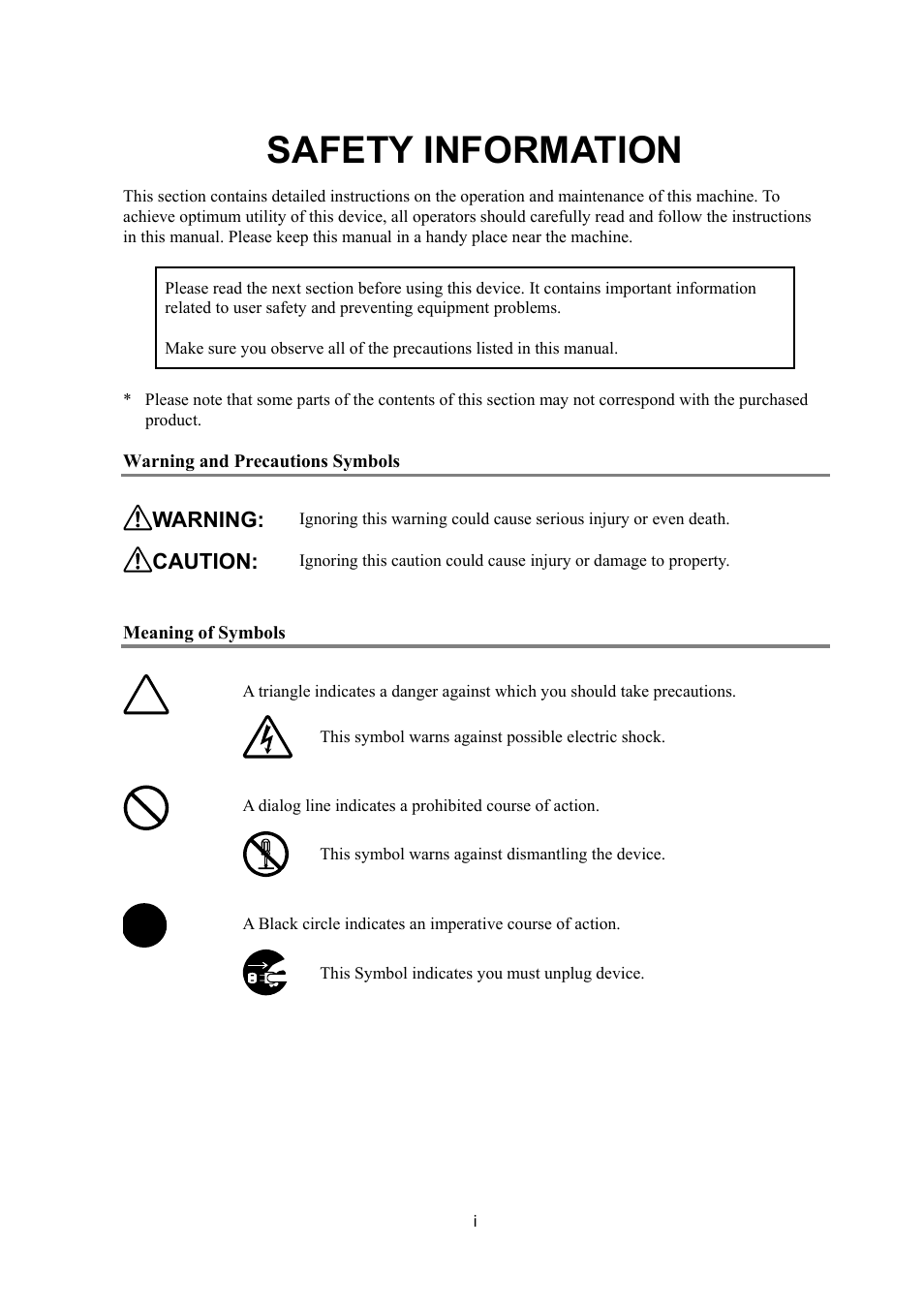 Safety information, Warning, Caution | Konica Minolta PS7000C MKII User Manual | Page 3 / 94