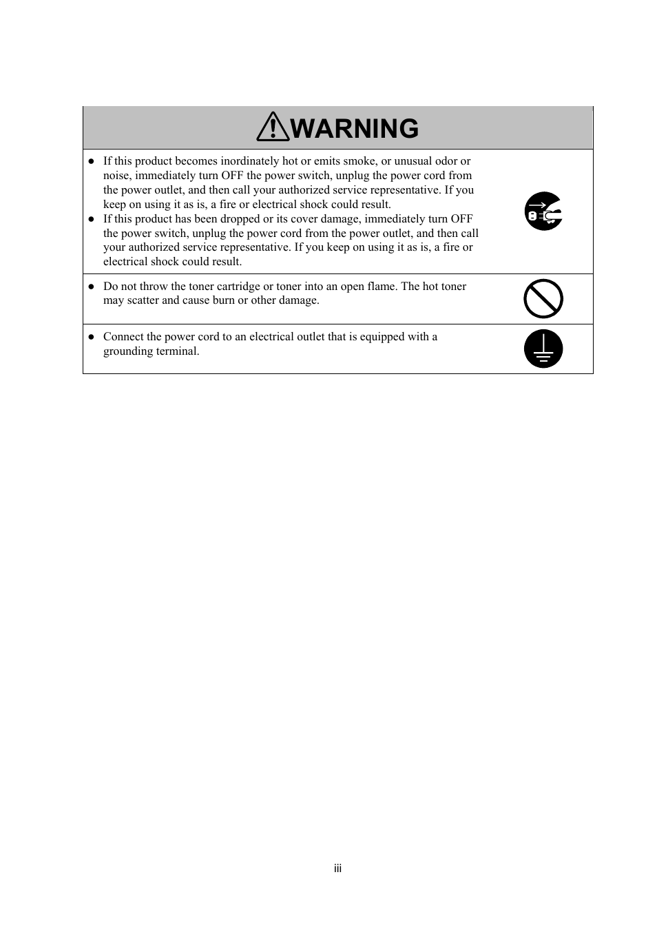 Warning | Konica Minolta PS7000C MKII User Manual | Page 5 / 94