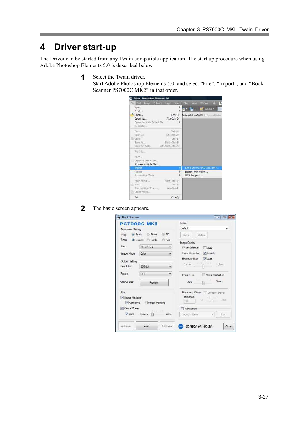 Driver start-up -27, 4 driver start-up | Konica Minolta PS7000C MKII User Manual | Page 53 / 94