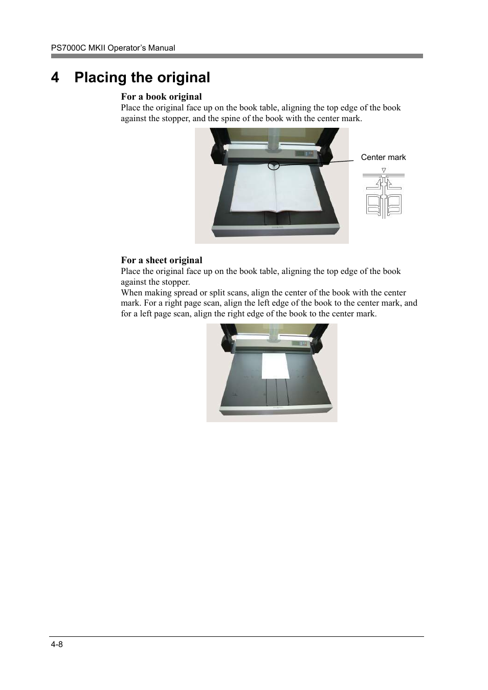 Placing the original -8, 4 placing the original | Konica Minolta PS7000C MKII User Manual | Page 66 / 94