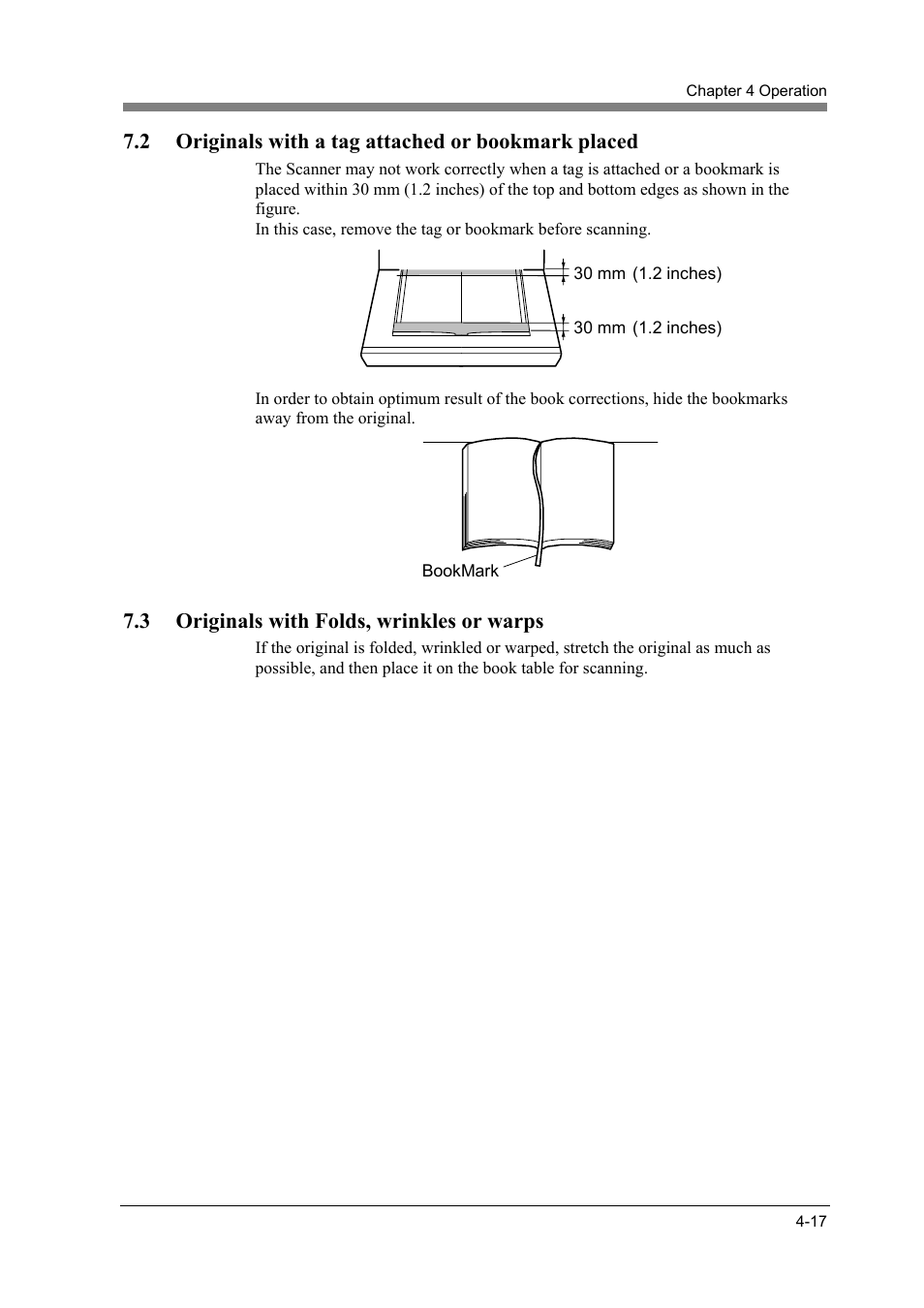 Originals with folds, wrinkles or warps -17, 2 originals with a tag attached or bookmark placed, 3 originals with folds, wrinkles or warps | Konica Minolta PS7000C MKII User Manual | Page 75 / 94