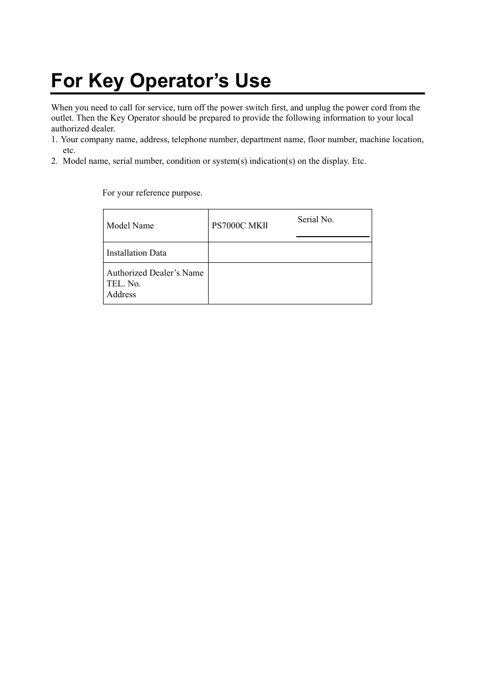 For key operator’s use | Konica Minolta PS7000C MKII User Manual | Page 92 / 94