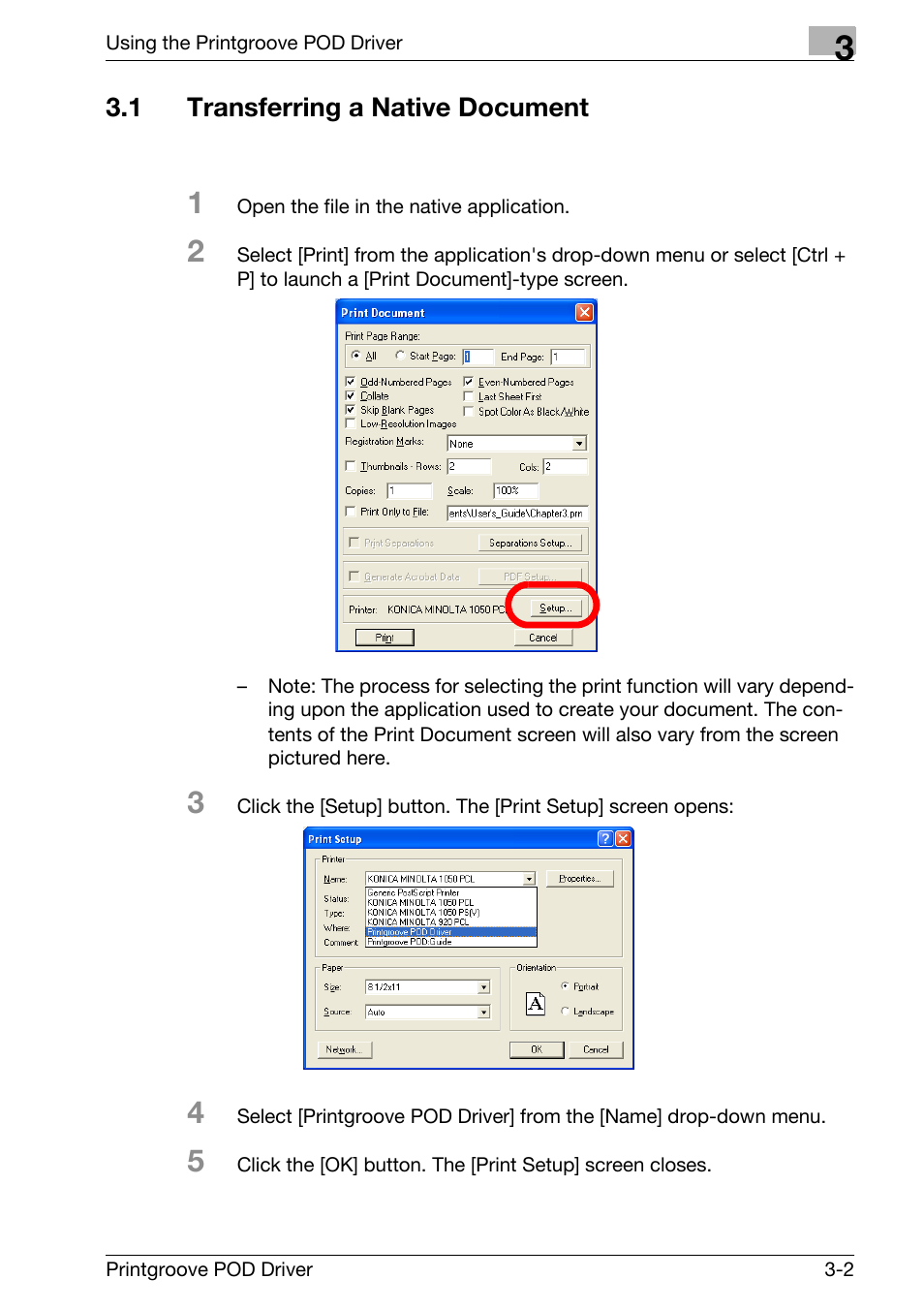 1 transferring a native document, Transferring a native document -2 | Konica Minolta Printgroove User Manual | Page 25 / 48