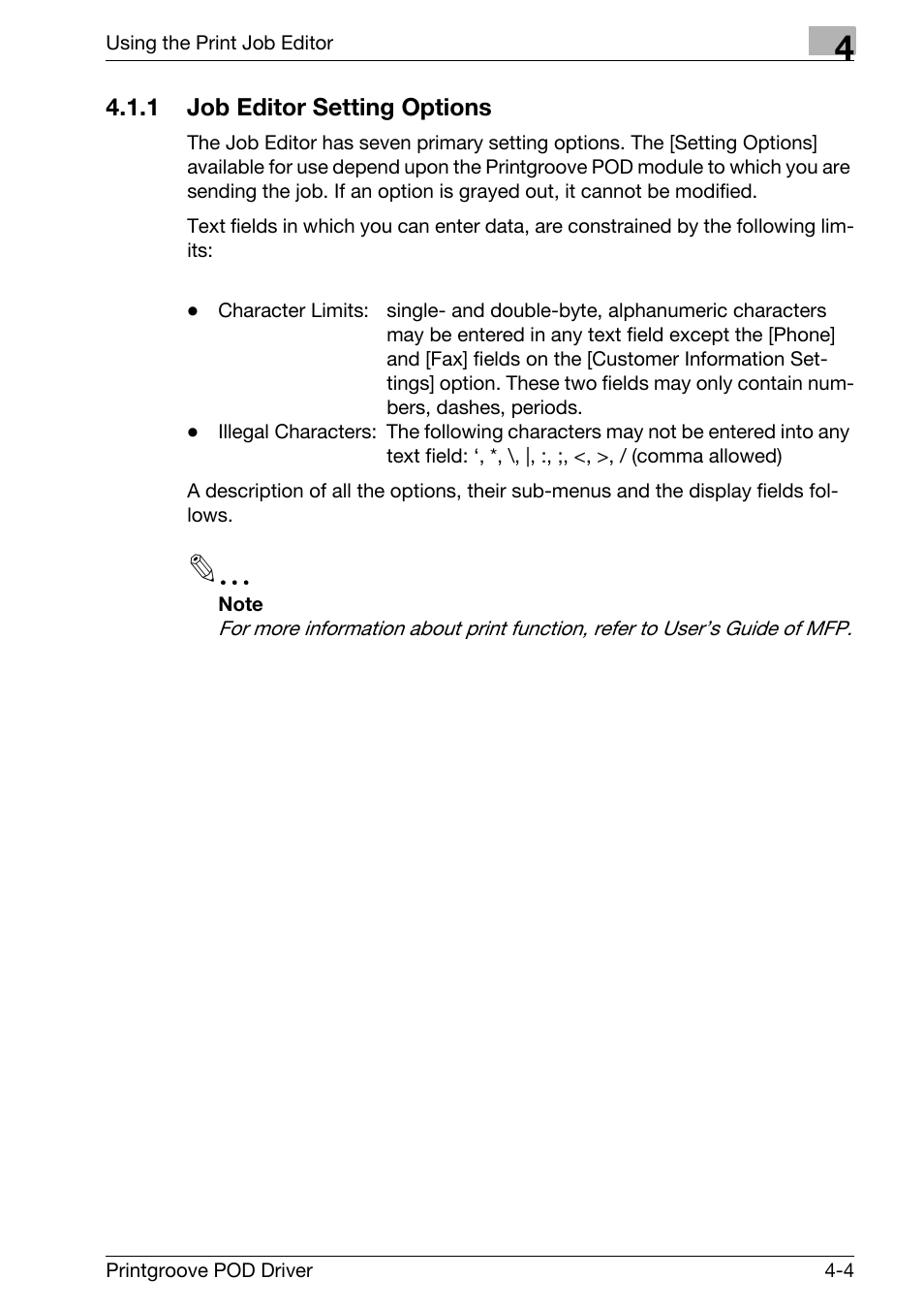 Job editor setting options -4 | Konica Minolta Printgroove User Manual | Page 37 / 48