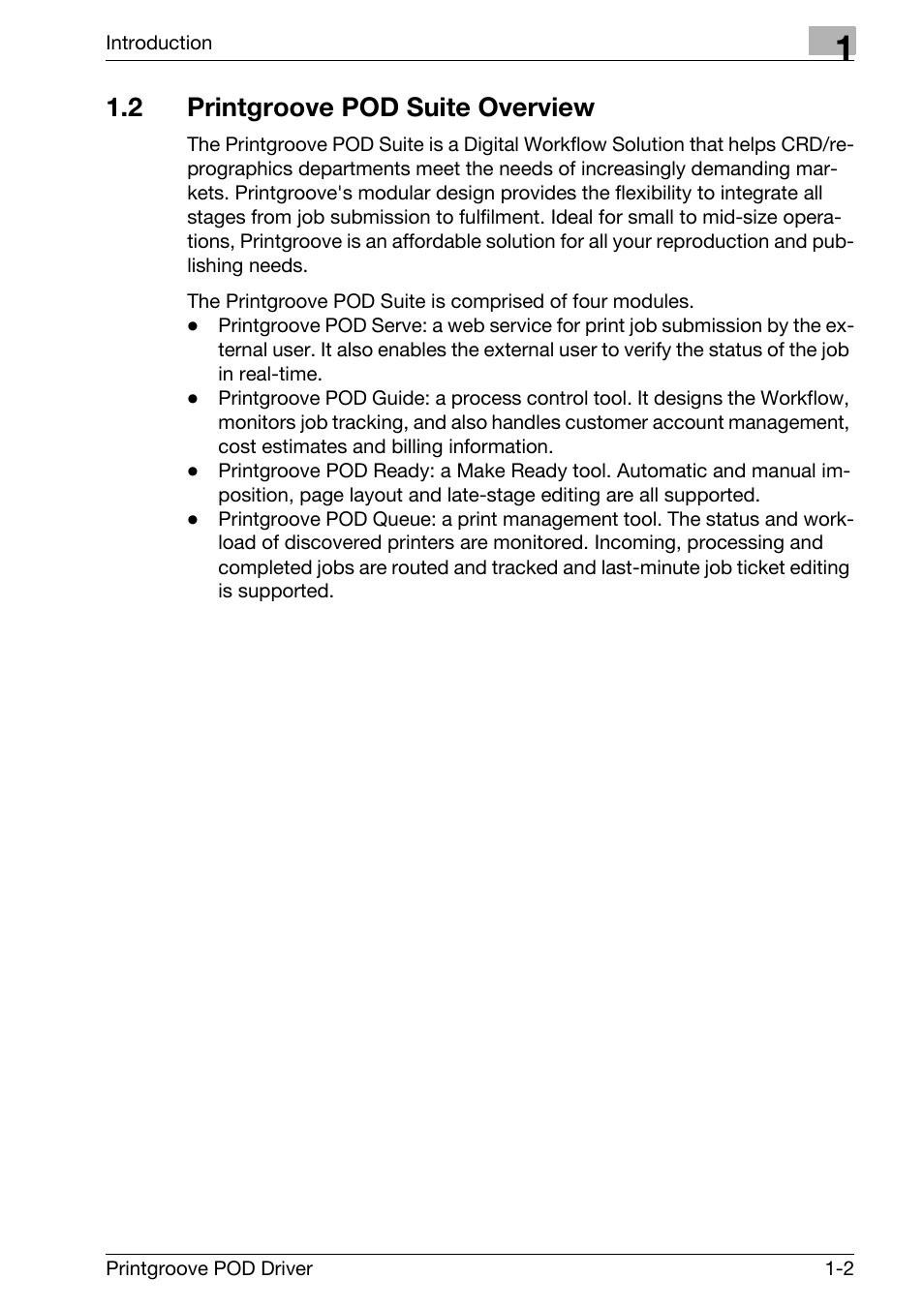 2 printgroove pod suite overview, Printgroove pod suite overview -2 | Konica Minolta Printgroove User Manual | Page 5 / 48