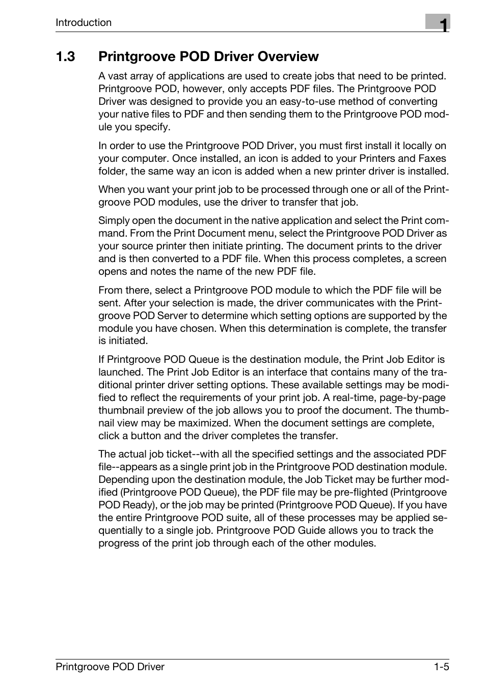 3 printgroove pod driver overview, Printgroove pod driver overview -5 | Konica Minolta Printgroove User Manual | Page 8 / 48