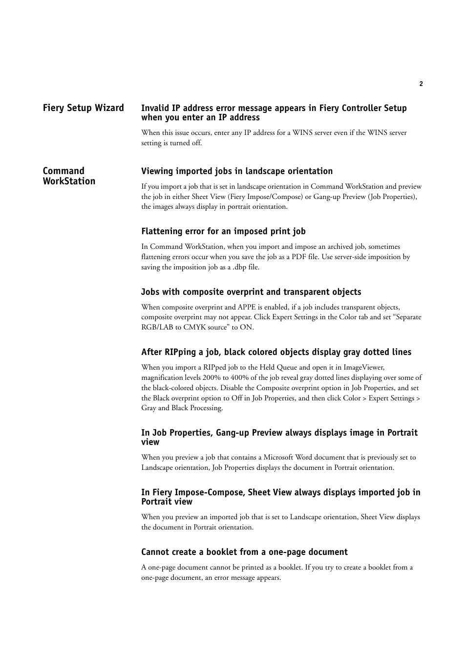 Fiery setup wizard, Command workstation, Viewing imported jobs in landscape orientation | Flattening error for an imposed print job | Konica Minolta bizhub PRESS C1060 User Manual | Page 2 / 11