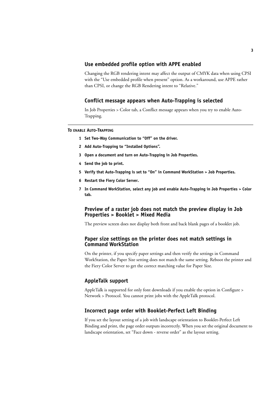 Use embedded profile option with appe enabled, Appletalk support | Konica Minolta bizhub PRESS C1060 User Manual | Page 3 / 11