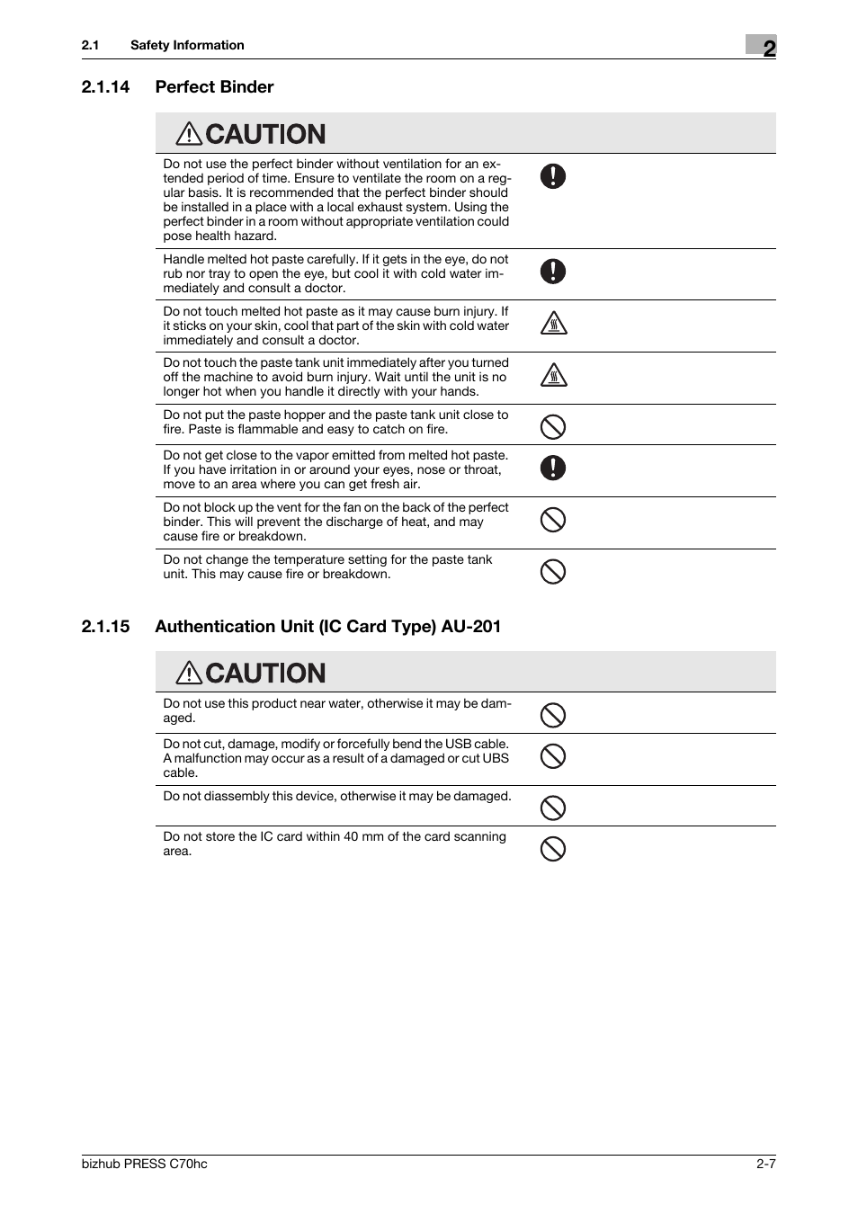 14 perfect binder, 15 authentication unit (ic card type) au-201, Perfect binder -7 | Authentication unit (ic card type) au-201 -7 | Konica Minolta bizhub PRESS C70hc User Manual | Page 13 / 44