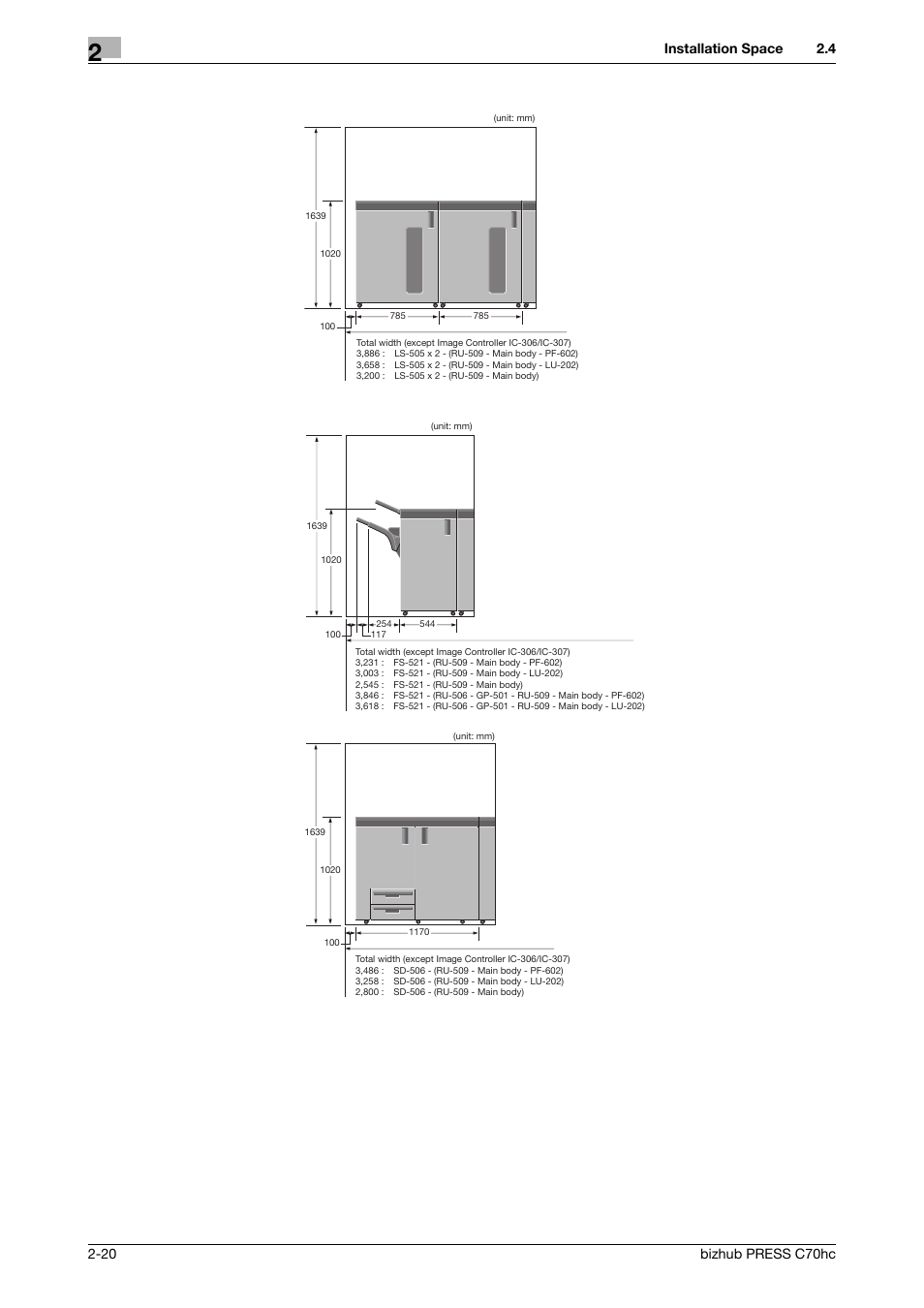 Installation space | Konica Minolta bizhub PRESS C70hc User Manual | Page 26 / 44