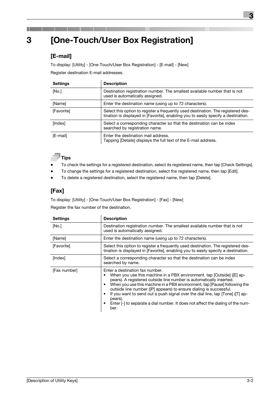 3 [one-touch/user box registration, E-mail, One-touch/user box registration | E-mail] -2 [fax] -2, 3[one-touch/user box registration | Konica Minolta bizhub C3850 User Manual | Page 13 / 67