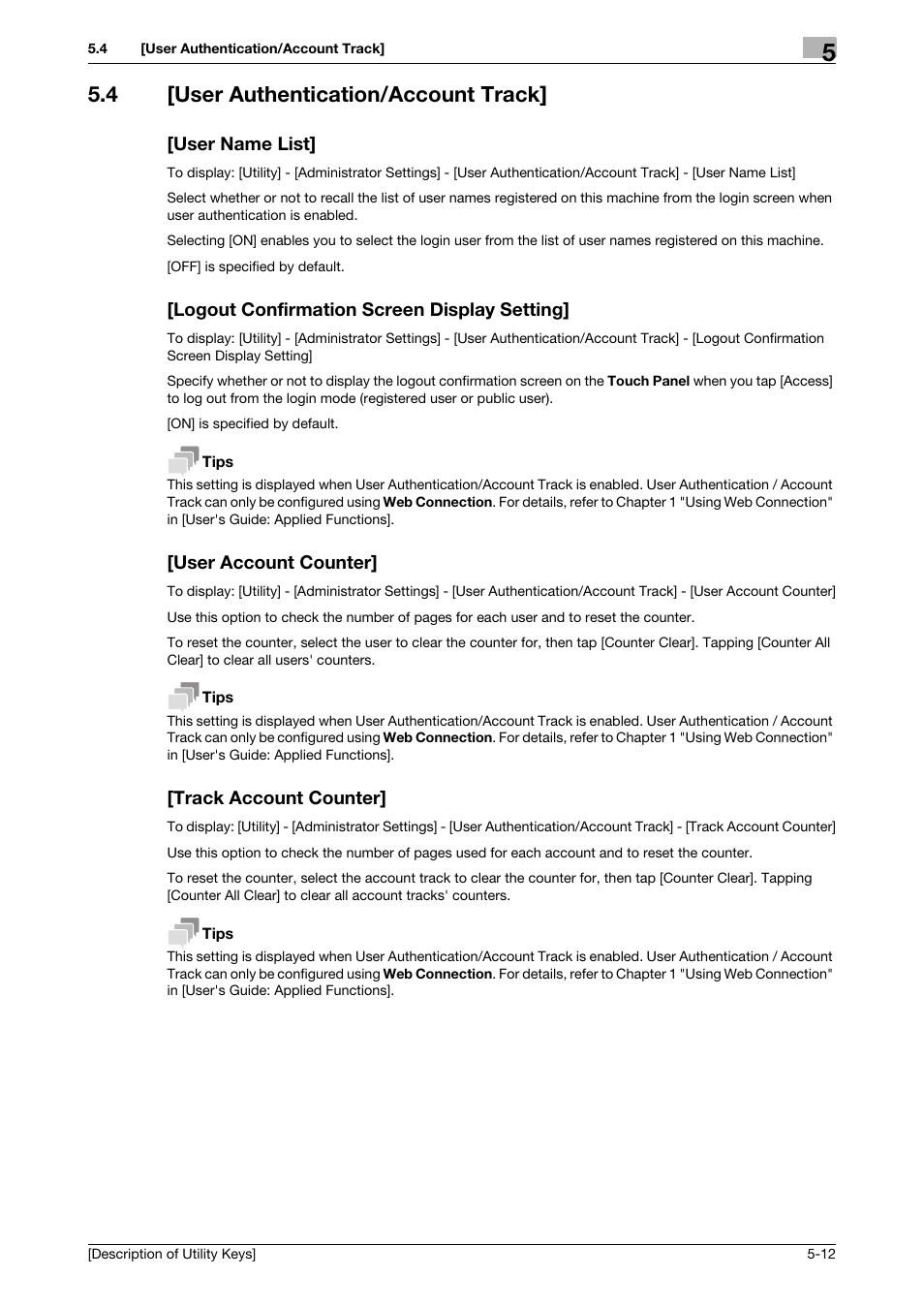 4 [user authentication/account track, User name list, Logout confirmation screen display setting | User account counter, Track account counter | Konica Minolta bizhub C3850 User Manual | Page 40 / 67